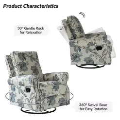 Hot Kirklands Home Cream and Blue Vintage Floral Rocking Recliner