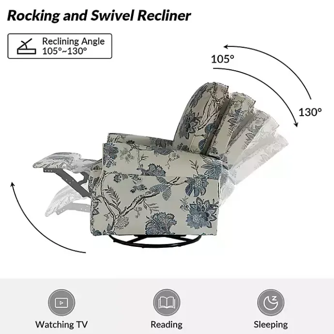 Hot Kirklands Home Cream and Blue Vintage Floral Rocking Recliner