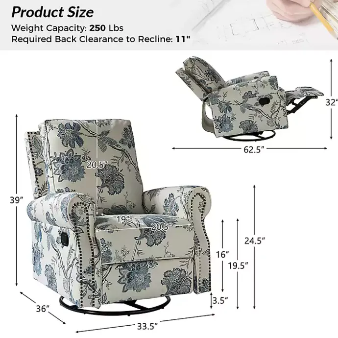 Hot Kirklands Home Cream and Blue Vintage Floral Rocking Recliner