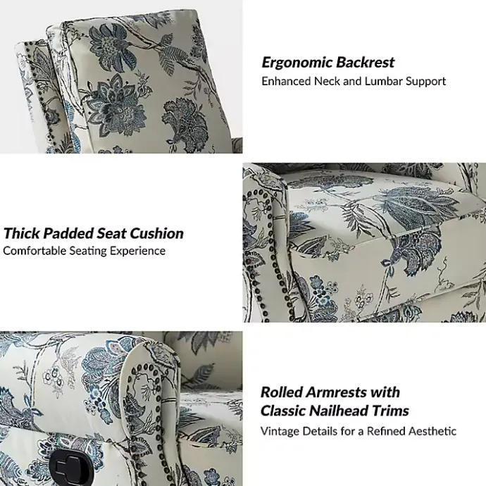 Hot Kirklands Home Cream and Blue Vintage Floral Rocking Recliner