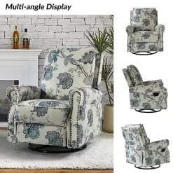 Hot Kirklands Home Cream and Blue Vintage Floral Rocking Recliner