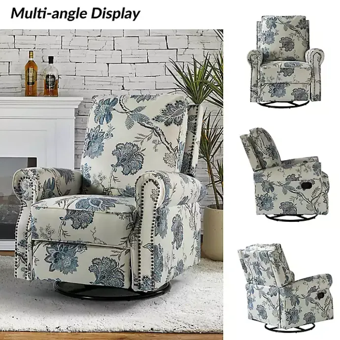 Hot Kirklands Home Cream and Blue Vintage Floral Rocking Recliner