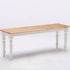 Hot Kirklands Home Cream and Natural Wood Dining Bench