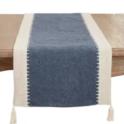 Best Kirklands Home Cream and Navy Whipstitch Border Table Runner Blue