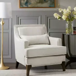 Hot Kirklands Home Cream and White Contrast Welting Accent Chair Ivory