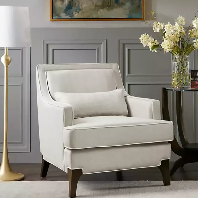 Hot Kirklands Home Cream and White Contrast Welting Accent Chair Ivory