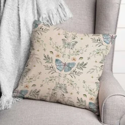 Best Kirklands Home Cream Botanical Butterfly Throw Pillow Ivory