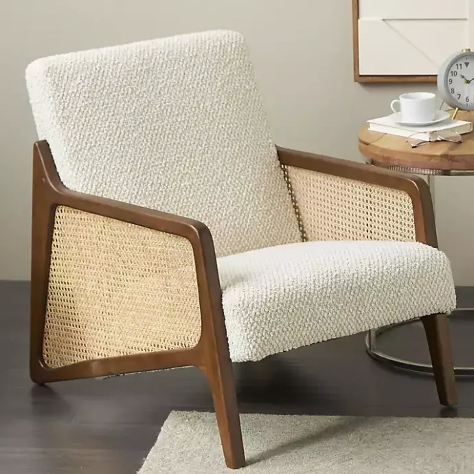 Sale Kirklands Home Cream Boucle & Rattan Accent Chair White