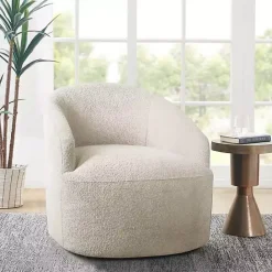 Sale Kirklands Home Cream Boucle Barrel Swivel Accent Chair White