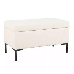 Sale Kirklands Home Cream Boucle Black Metal Storage Bench Ivory