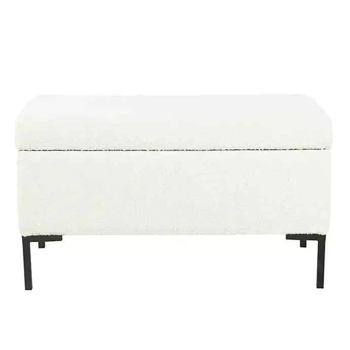 Sale Kirklands Home Cream Boucle Black Metal Storage Bench Ivory