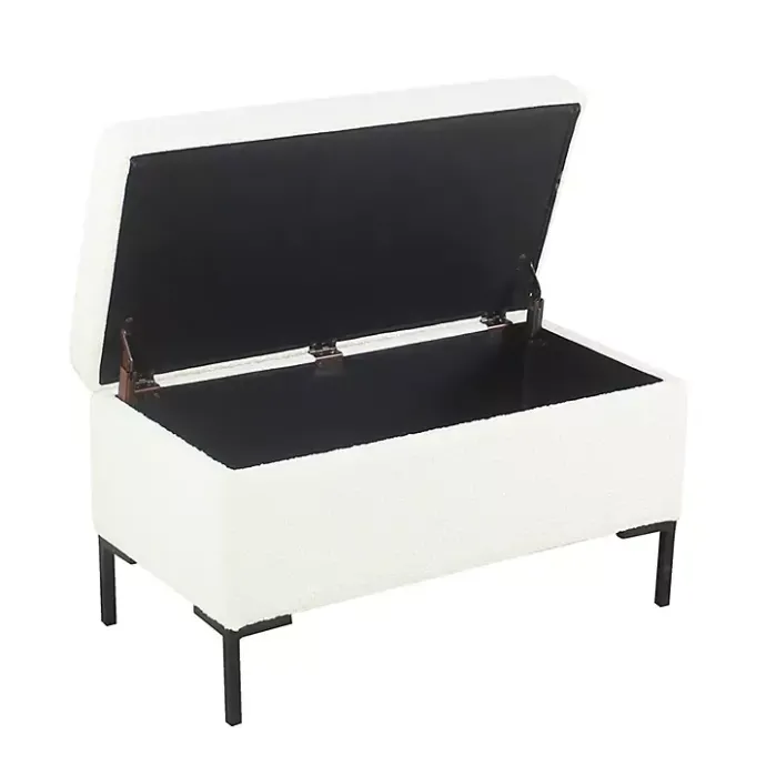 Sale Kirklands Home Cream Boucle Black Metal Storage Bench Ivory
