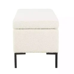Sale Kirklands Home Cream Boucle Black Metal Storage Bench Ivory
