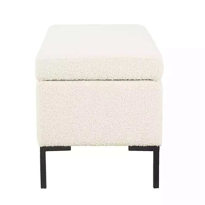 Sale Kirklands Home Cream Boucle Black Metal Storage Bench Ivory