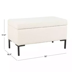 Sale Kirklands Home Cream Boucle Black Metal Storage Bench Ivory
