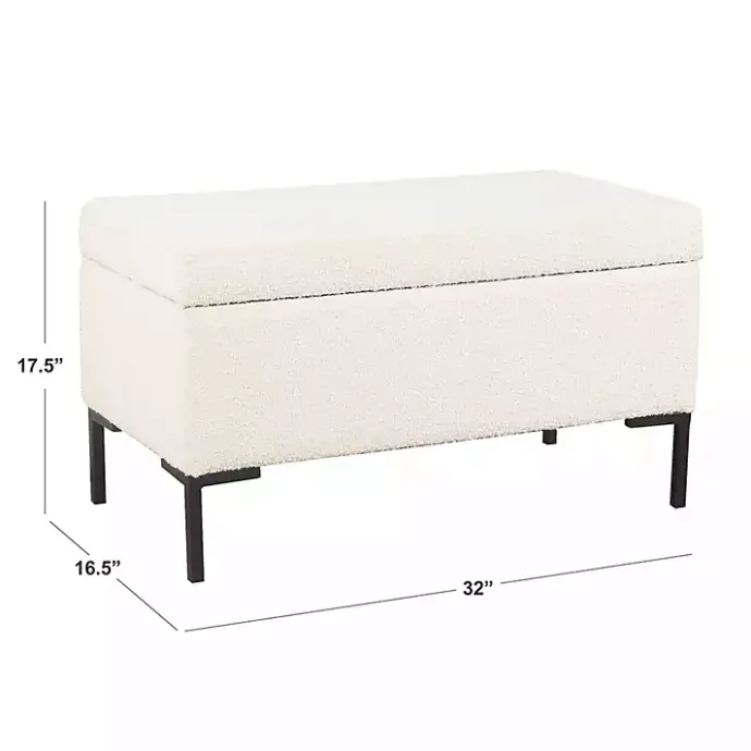 Sale Kirklands Home Cream Boucle Black Metal Storage Bench Ivory