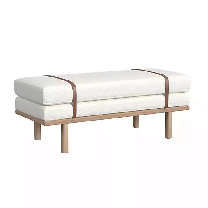 Kirklands Home Cream Boucle Brown Faux Leather Bench White