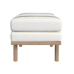 Kirklands Home Cream Boucle Brown Faux Leather Bench White