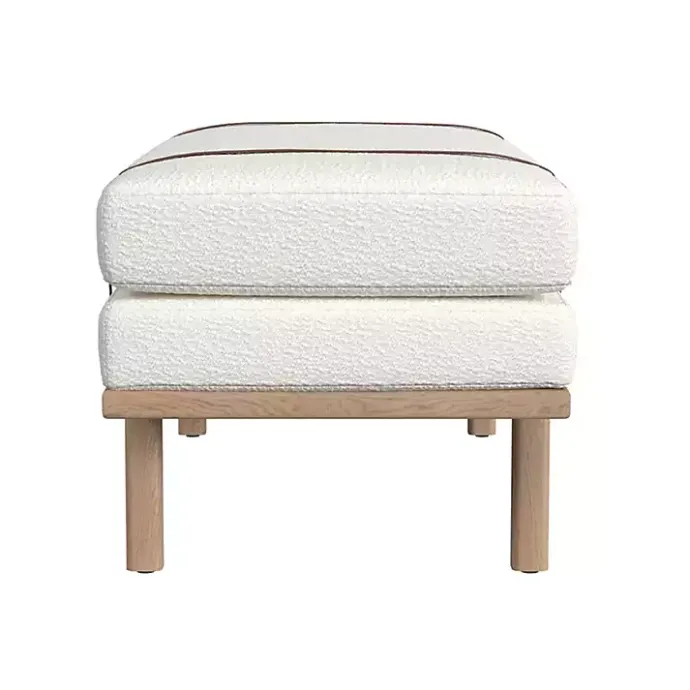 Kirklands Home Cream Boucle Brown Faux Leather Bench White