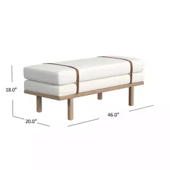 Kirklands Home Cream Boucle Brown Faux Leather Bench White