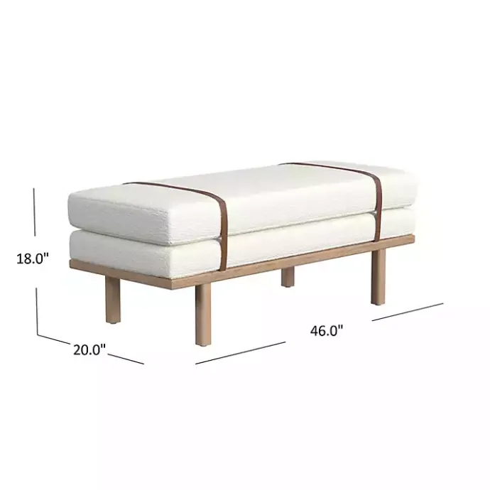 Kirklands Home Cream Boucle Brown Faux Leather Bench White