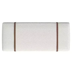 Kirklands Home Cream Boucle Brown Faux Leather Bench White