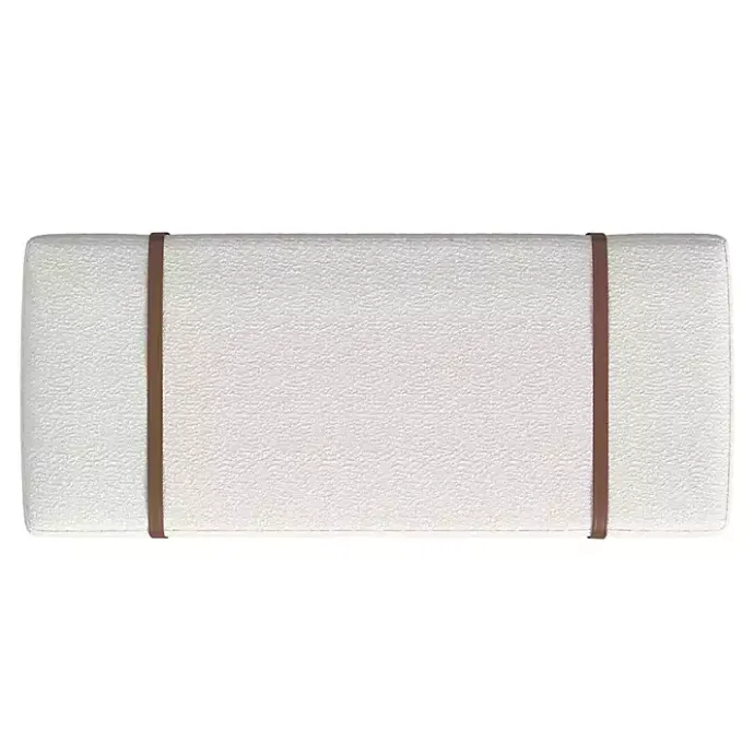 Kirklands Home Cream Boucle Brown Faux Leather Bench White