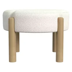 Best Kirklands Home Cream Boucle Natural Wood Ottoman White