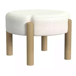 Best Kirklands Home Cream Boucle Natural Wood Ottoman White