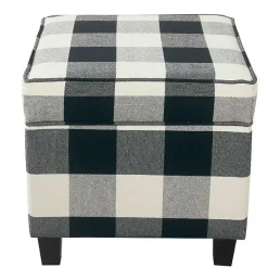 Discount Kirklands Home Cream Buffalo Plaid Upholstered Storage Ottoman