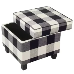 Discount Kirklands Home Cream Buffalo Plaid Upholstered Storage Ottoman