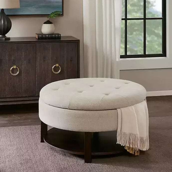 Sale Kirklands Home Cream Button Tufted Storage Ottoman Ivory