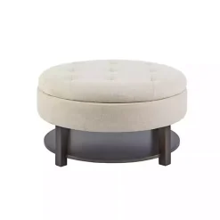 Sale Kirklands Home Cream Button Tufted Storage Ottoman Ivory