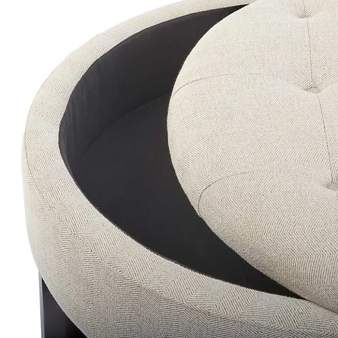 Sale Kirklands Home Cream Button Tufted Storage Ottoman Ivory