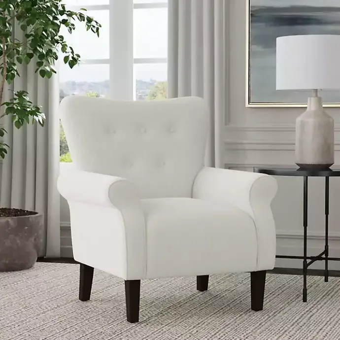 Sale Kirklands Home Cream Button-Tufted Rolled Arm Accent Chair White