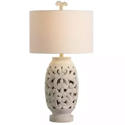 Sale Kirklands Home Cream Carved Floral Table Lamp Ivory