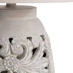 Sale Kirklands Home Cream Carved Floral Table Lamp Ivory