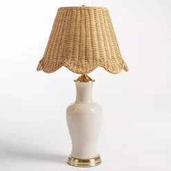 Discount Kirklands Home Cream Ceramic Table Lamp With Woven Shade Tan