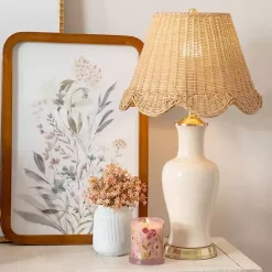 Discount Kirklands Home Cream Ceramic Table Lamp With Woven Shade Tan