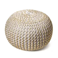 Outlet Kirklands Home Cream Chain Knitted Round Pouf Ivory