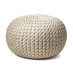 Outlet Kirklands Home Cream Chain Knitted Round Pouf Ivory