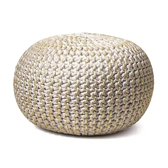 Outlet Kirklands Home Cream Chain Knitted Round Pouf Ivory