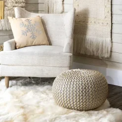Outlet Kirklands Home Cream Chain Knitted Round Pouf Ivory