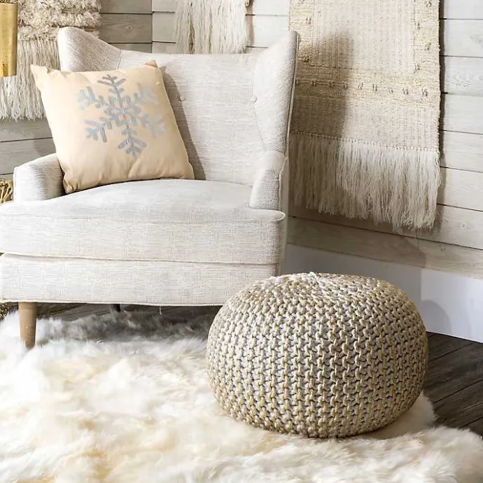 Outlet Kirklands Home Cream Chain Knitted Round Pouf Ivory