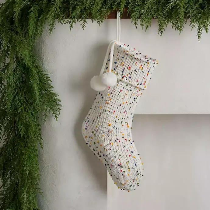 Sale Kirklands Home Cream Confetti Knit Christmas Stocking Ivory