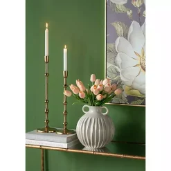 New Kirklands Home Cream Drip Ceramic Vase with Handles, 9 in. White