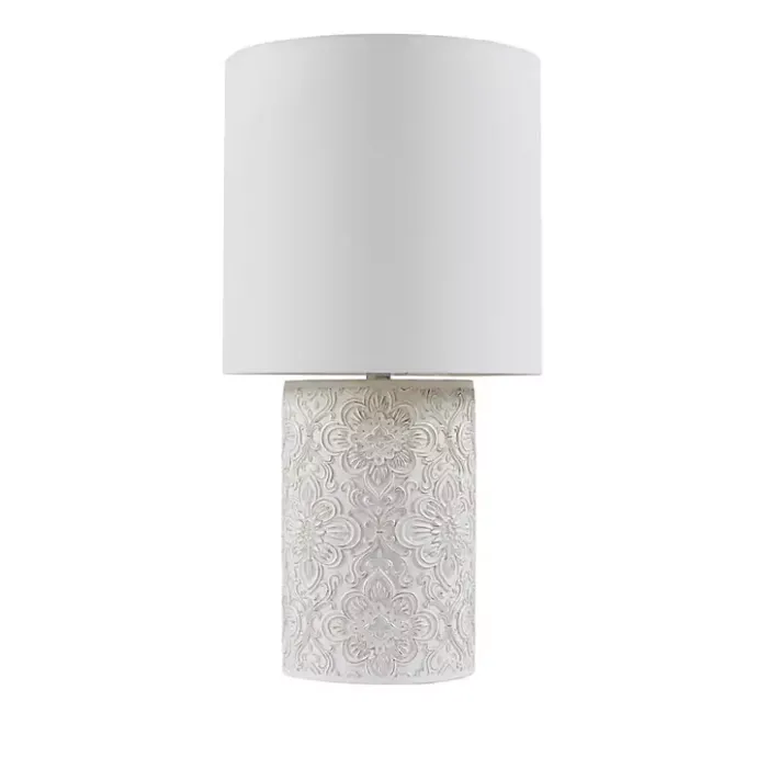 Clearance Kirklands Home Cream Embossed Floral Table Lamp White