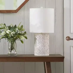 Clearance Kirklands Home Cream Embossed Floral Table Lamp White