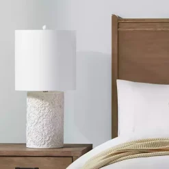 Clearance Kirklands Home Cream Embossed Floral Table Lamp White