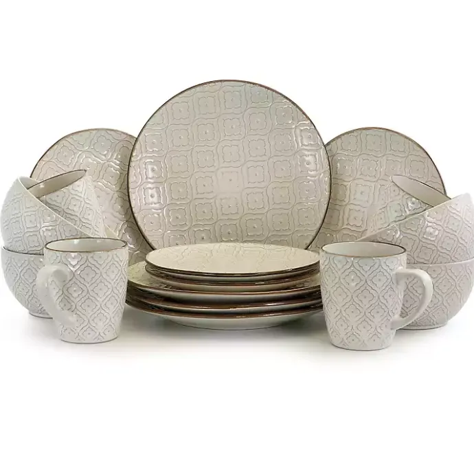 Hot Kirklands Home Cream Embossed 16-pc. Dinnerware Set Ivory